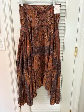 Free People Amber Combo Patchwork Paisley Handkerchief Hem Boho Midi Skirt
